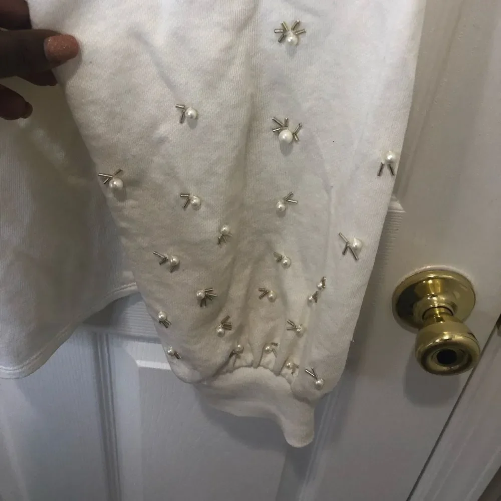 Crown & Ivy long sleeve sweater top with pearl and bead embellishments - Picture 5 of 8